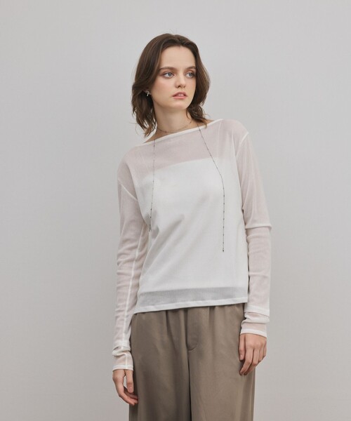 Diagram(ダイアグラム)の「シアーレイヤードカットトップ(Tシャツ/カットソー・レディース・ホワイト/ブラック・36)」の1枚目の写真