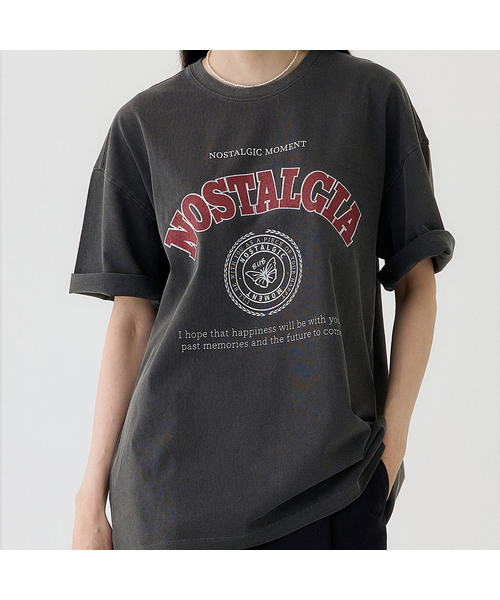 BUBBLPIECE(バブルピース)の「ノスタルジアピグメントTシャツ_チャコールレッド(Tシャツ/カットソー・レディース・その他・MEDIUM/LARGE)」の1枚目の写真