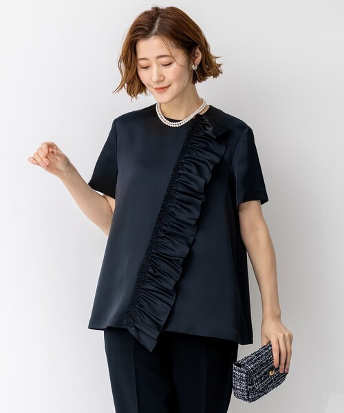 APPLAUDIR】クリアダブルサテン フリルデザイン ブラウス（シャツ