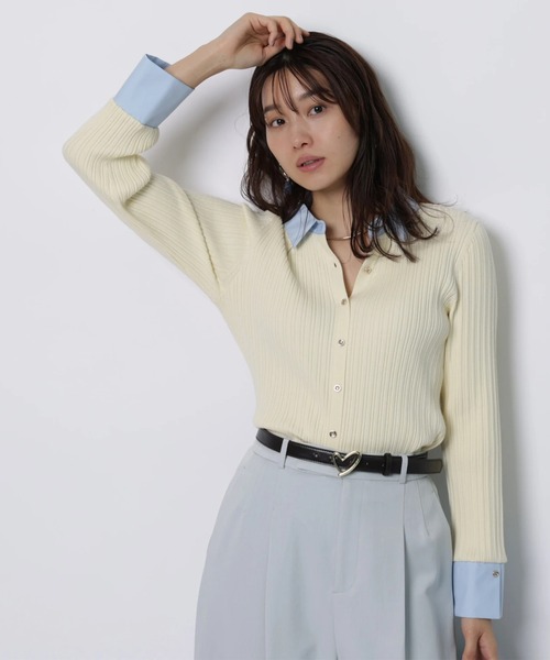 JUSGLITTY(ジャスグリッティー)の「配色シャツカラー長袖ニット(ニット/セーター・レディース・グレイッシュベージュ/ライトイエロー/ブラック系その他/ネイビー・2)」の4枚目の写真