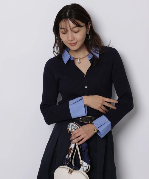 配色シャツカラー長袖ニット（ニット/セーター）｜JUSGLITTY（ジャス