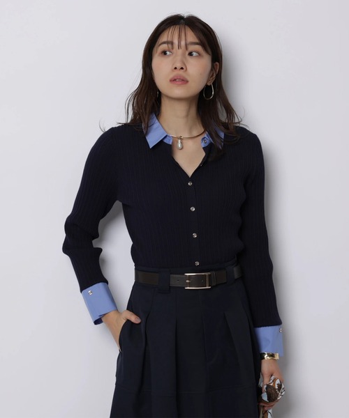 配色シャツカラー長袖ニット（ニット/セーター）｜JUSGLITTY（ジャス