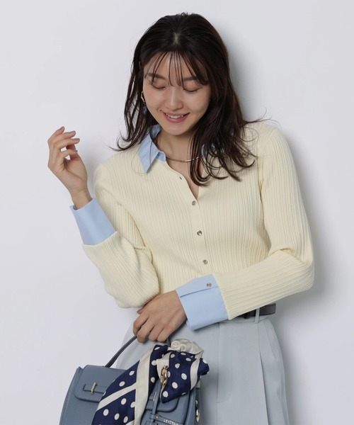 JUSGLITTY(ジャスグリッティー)の「配色シャツカラー長袖ニット(ニット/セーター・レディース・グレイッシュベージュ/ライトイエロー/ブラック系その他/ネイビー・2)」の5枚目の写真