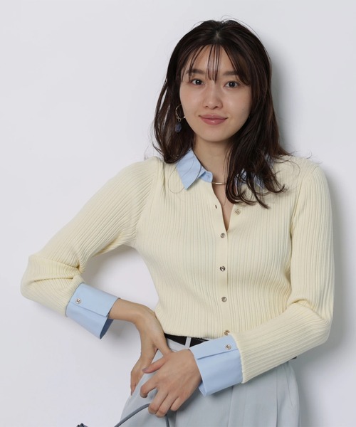 JUSGLITTY(ジャスグリッティー)の「配色シャツカラー長袖ニット(ニット/セーター・レディース・グレイッシュベージュ/ライトイエロー/ブラック系その他/ネイビー・2)」の6枚目の写真