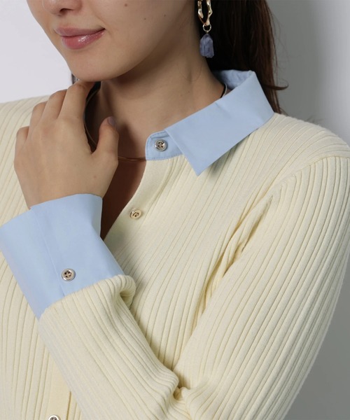 JUSGLITTY(ジャスグリッティー)の「配色シャツカラー長袖ニット(ニット/セーター・レディース・グレイッシュベージュ/ライトイエロー/ブラック系その他/ネイビー・2)」の7枚目の写真