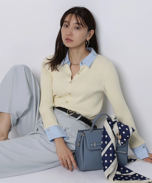 JUSGLITTY(ジャスグリッティー)の「配色シャツカラー長袖ニット(ニット/セーター・レディース・グレイッシュベージュ/ライトイエロー/ブラック系その他/ネイビー・2)」の13枚目の写真