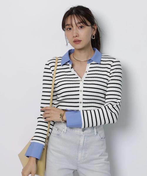 JUSGLITTY(ジャスグリッティー)の「配色シャツカラー長袖ニット(ニット/セーター・レディース・グレイッシュベージュ/ライトイエロー/ブラック系その他/ネイビー・2)」の15枚目の写真