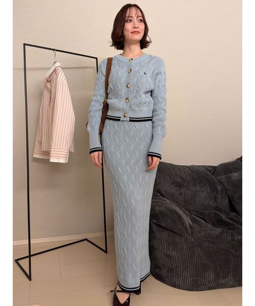 POLO BCS（ポロ ビーシーエス）の「【POLO BCSコラボ】コットンケーブルニットカーディガンスカートセットアップ（ワンピース・レディース・ホワイト/ライトブルー/ブラウン・MEDIUM/SMALL）」の7枚目の写真