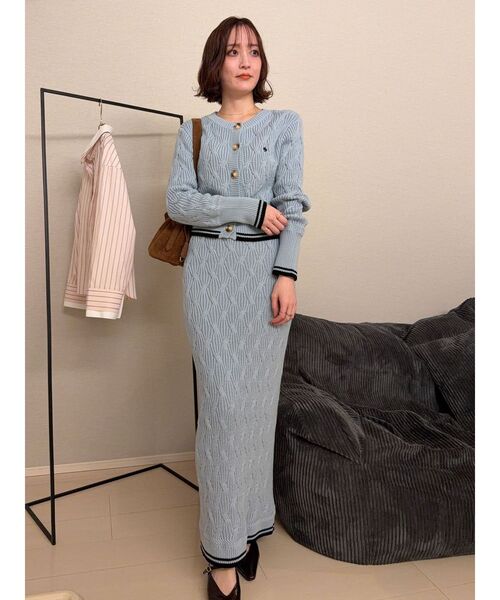 POLO BCS（ポロ ビーシーエス）の「【POLO BCSコラボ】コットンケーブルニットカーディガンスカートセットアップ（ワンピース・レディース・ホワイト/ライトブルー/ブラウン・MEDIUM/SMALL）」の8枚目の写真