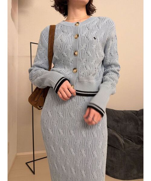 POLO BCS（ポロ ビーシーエス）の「【POLO BCSコラボ】コットンケーブルニットカーディガンスカートセットアップ（ワンピース・レディース・ホワイト/ライトブルー/ブラウン・MEDIUM/SMALL）」の10枚目の写真