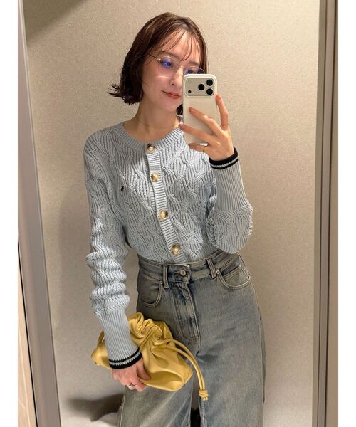 POLO BCS（ポロ ビーシーエス）の「【POLO BCSコラボ】コットンケーブルニットカーディガンスカートセットアップ（ワンピース・レディース・ホワイト/ライトブルー/ブラウン・MEDIUM/SMALL）」の11枚目の写真