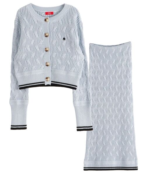 POLO BCS(ポロ ビーシーエス)の「【POLO BCSコラボ】コットンケーブルニットカーディガンスカートセットアップ(ワンピース・レディース・ホワイト/ライトブルー/ブラウン・MEDIUM/SMALL)」の7枚目の写真