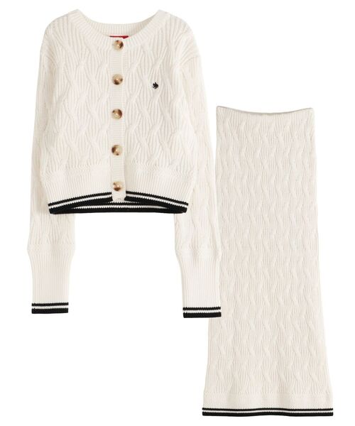 POLO BCS(ポロ ビーシーエス)の「【POLO BCSコラボ】コットンケーブルニットカーディガンスカートセットアップ(ワンピース・レディース・ホワイト/ライトブルー/ブラウン・MEDIUM/SMALL)」の9枚目の写真