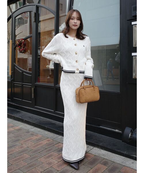 POLO BCS（ポロ ビーシーエス）の「【POLO BCSコラボ】コットンケーブルニットカーディガンスカートセットアップ（ワンピース・レディース・ホワイト/ライトブルー/ブラウン・MEDIUM/SMALL）」の2枚目の写真