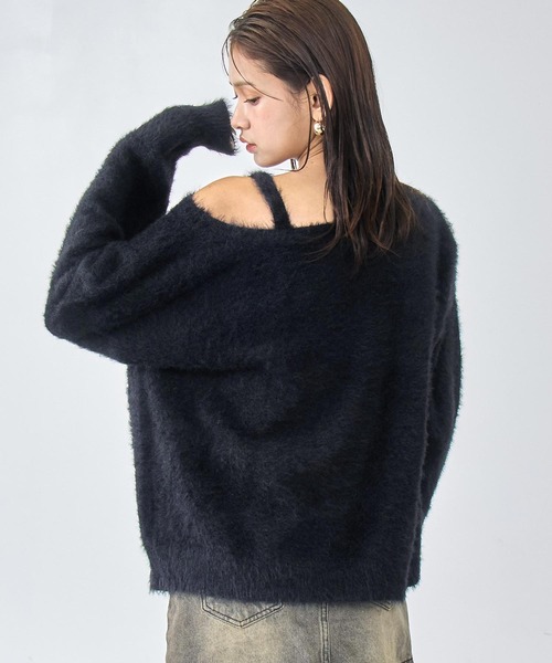 ANAP(アナップ)の「ワンショルダージャガードシャギーニット(ニット/セーター・レディース・ブラック/ダークグレー/ライトグレー・F)」の7枚目の写真