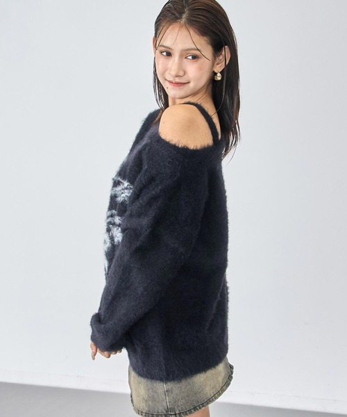 ANAP(アナップ)の「ワンショルダージャガードシャギーニット(ニット/セーター・レディース・ブラック/ダークグレー/ライトグレー・F)」の6枚目の写真