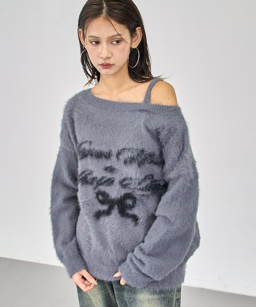 ANAP(アナップ)の「ワンショルダージャガードシャギーニット(ニット/セーター・レディース・ブラック/ダークグレー/ライトグレー・F)」の12枚目の写真