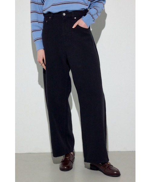 AZUL by moussy（アズールバイマウジー）の「【身長/骨格別着用画像あり】コットンリネンカーブワイドパンツ　春服　秋服　ルーズシルエット　体系カバー（スラックス・レディース・ブラック/ベージュ/アイボリー・MEDIUM/SMALL）」の2枚目の写真