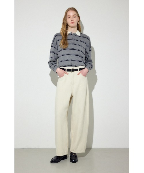 AZUL by moussy（アズールバイマウジー）の「【身長/骨格別着用画像あり】コットンリネンカーブワイドパンツ　春服　秋服　ルーズシルエット　体系カバー（スラックス・レディース・ブラック/ベージュ/アイボリー・MEDIUM/SMALL）」の4枚目の写真