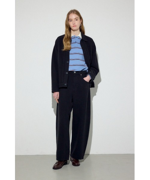 AZUL by moussy（アズールバイマウジー）の「【身長/骨格別着用画像あり】コットンリネンカーブワイドパンツ　春服　秋服　ルーズシルエット　体系カバー（スラックス・レディース・ブラック/ベージュ/アイボリー・MEDIUM/SMALL）」の12枚目の写真