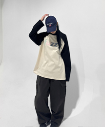 FUZZY SCAN（ファジスキャン）の「パッチアルファベットレグラン配色ロングスリーブ1カラー（Tシャツ/カットソー）」