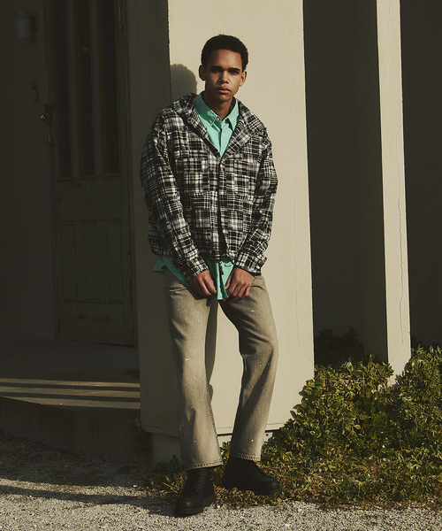 JOURNAL STANDARD（ジャーナルスタンダード）の「パッチ マドラス チェック フーディ シャツ（シャツ/ブラウス・メンズ・オレンジ/ブラック/サックスブルー・MEDIUM/LARGE）」の4枚目の写真