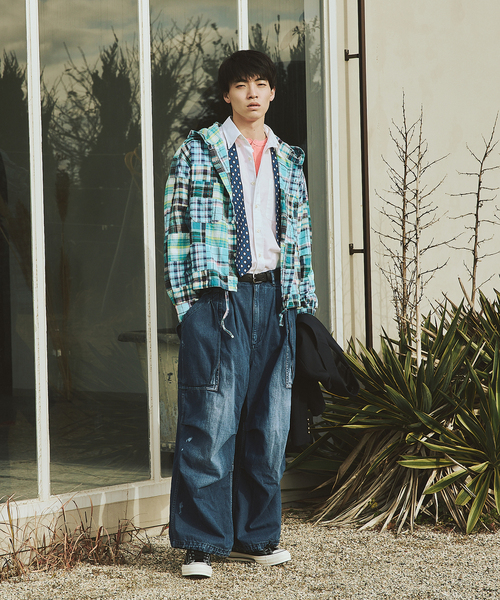 JOURNAL STANDARD（ジャーナルスタンダード）の「パッチ マドラス チェック フーディ シャツ（シャツ/ブラウス・メンズ・オレンジ/ブラック/サックスブルー・MEDIUM/LARGE）」の6枚目の写真