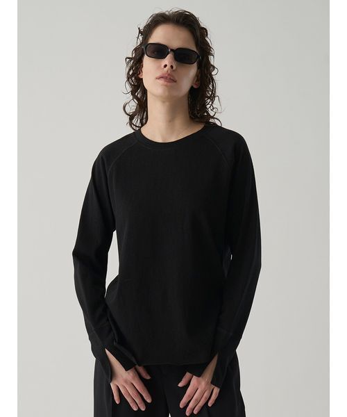 Henon.(ヘノン)の「ラグランロングTシャツ(Tシャツ/カットソー・レディース・ブラック/オフホワイト/レッド・F)」の1枚目の写真