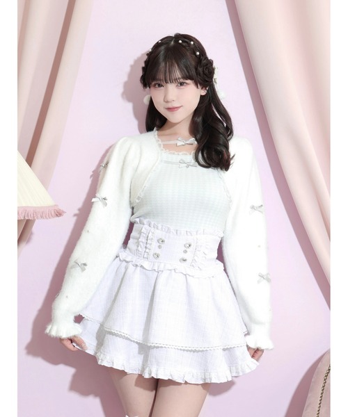 NOEMIE(ノエミー)の「メニーリボンシャギーレイヤード千鳥ニット(ニット/セーター・レディース・サックスブルー/ブラック/ピンク・M)」の2枚目の写真