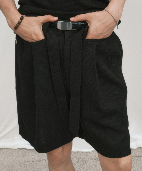 セール】ベルト付きシックスポケットハーフパンツ（ブラック）（その他