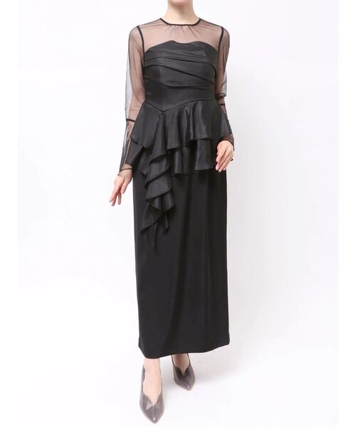 LAGUNAMOON（ラグナムーン）の「LADYアシンメトリーペプラムフリルドレス 結婚式 お呼ばれ（ドレス・レディース・ブラック/サーモンピンク・SMALL/MEDIUM）」の10枚目の写真