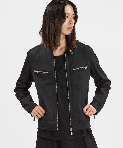 NO ID.(ノーアイディ)の「mj11369-コーティングシングルライダースJKT ジャケット(858030-404B)(ライダースジャケット・メンズ・ブラック・2/1)」の2枚目の写真