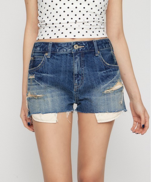 LAGUA GEM(ラグアジェム)の「CRASH COMPACT DENIM ショートパンツ(デニムパンツ・レディース・ブラック/ブルー・X-SMALL/SMALL/MEDIUM)」の2枚目の写真