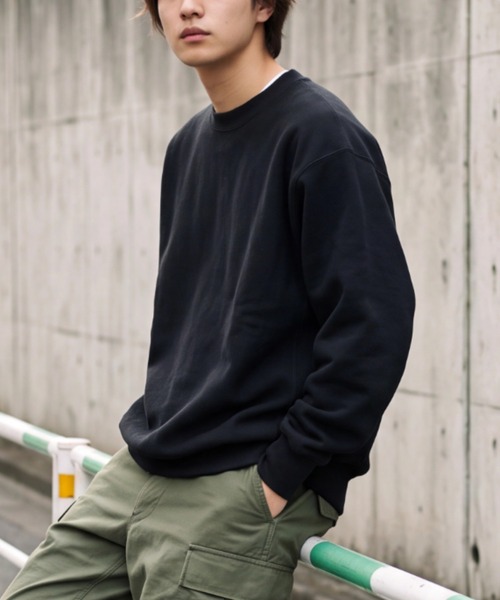 BAY SIDE(ベイサイド)の「【T16】【BAYSIDE/ベイサイド】SUPER HEAVY 16oz OVERSIZED CREWNECK A-4025(スウェット・メンズ・ブラック/キャメル・LARGE)」の1枚目の写真
