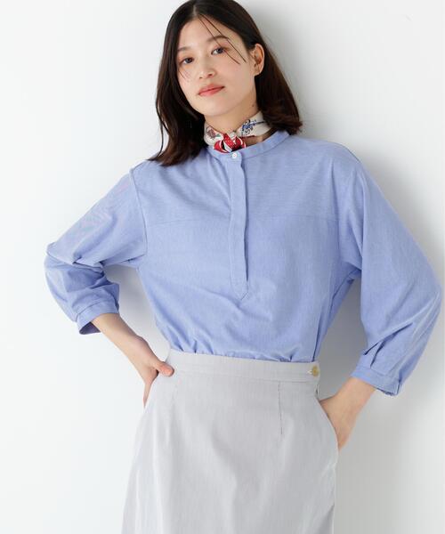 human woman(ヒューマンウーマン)の「◆【ウォッシャブル】鹿の子ジャージーバンドカラープルオーバー(Tシャツ/カットソー・レディース・パープル系その他4/ブルー/ダークインディゴブルー・MEDIUM)」の2枚目の写真