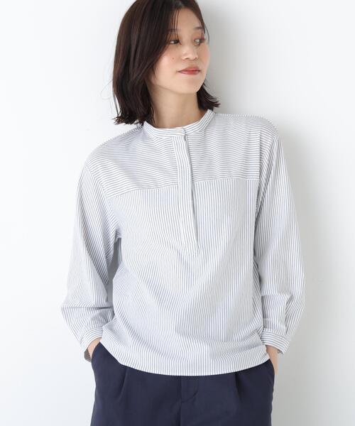 human woman(ヒューマンウーマン)の「◆【ウォッシャブル】鹿の子ジャージーバンドカラープルオーバー(Tシャツ/カットソー・レディース・パープル系その他4/ブルー/ダークインディゴブルー・MEDIUM)」の3枚目の写真