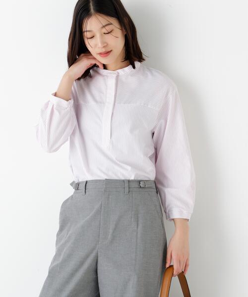 human woman(ヒューマンウーマン)の「◆【ウォッシャブル】鹿の子ジャージーバンドカラープルオーバー(Tシャツ/カットソー・レディース・パープル系その他4/ブルー/ダークインディゴブルー・MEDIUM)」の6枚目の写真