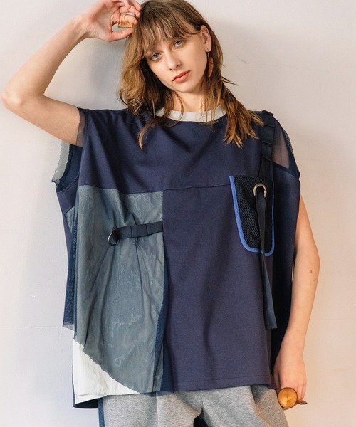 AULA AILA（アウラアイラ）の「メッシュポケットトップス（Tシャツ/カットソー・レディース・ネイビー/オフホワイト/ブラック・0）」の8枚目の写真