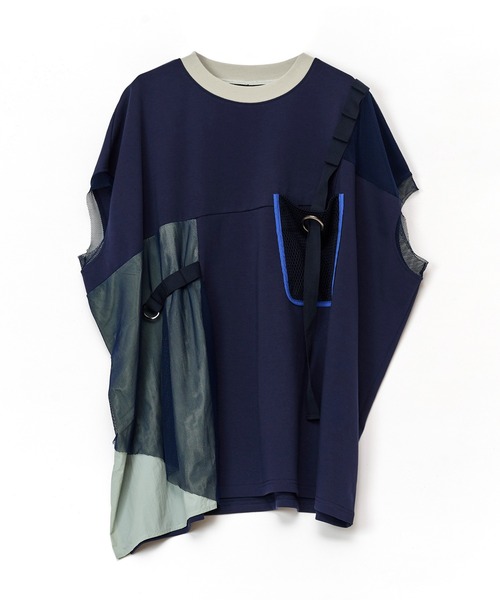 AULA AILA（アウラアイラ）の「メッシュポケットトップス（Tシャツ/カットソー・レディース・ネイビー/オフホワイト/ブラック・0）」の6枚目の写真