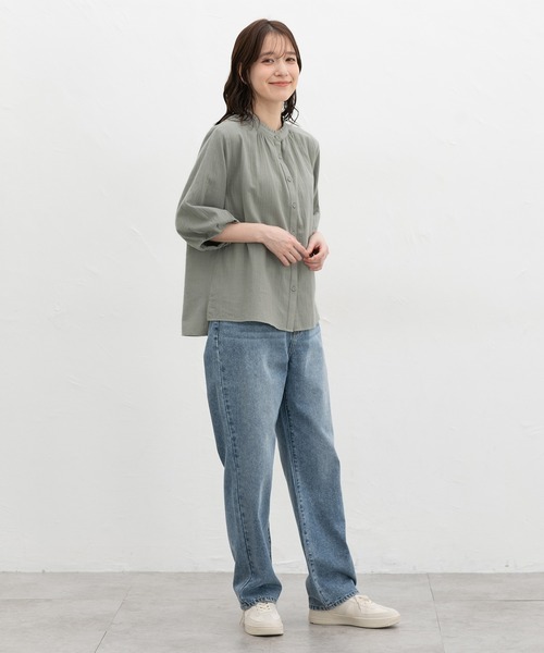 Honeys(ハニーズ)の「6分袖フリル衿ブラウス(シャツ/ブラウス・レディース・スモーキーグリーン系/アイボリー/スミクロ/ネイビー系1/ホワイト系その他・M/LL/L)」の12枚目の写真