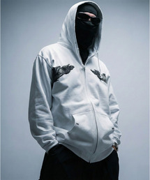 JUSTHANG（ジャストハング）の「ハンズハートフードジップアップ[ホワイト]（パーカー）」