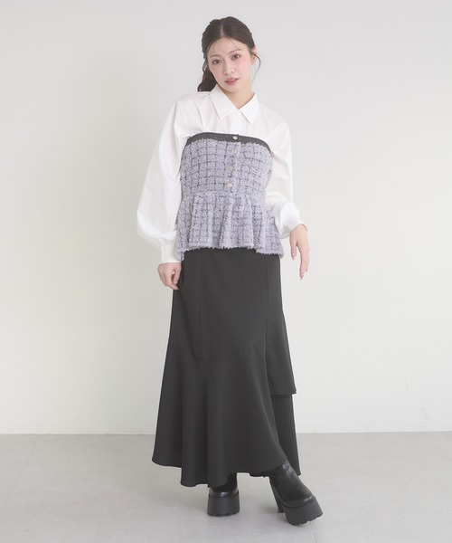 Ambre Neige(アンブルネージュ)の「knit bustier & volume shirt set / ニットビスチェ&ボリュームシャツセット(アンサンブル・レディース・チャコールグレー/アイボリー・FREE)」の18枚目の写真