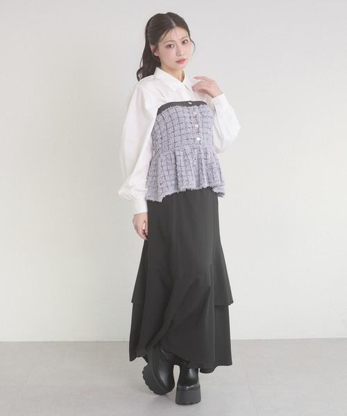 Ambre Neige(アンブルネージュ)の「knit bustier & volume shirt set / ニットビスチェ&ボリュームシャツセット(アンサンブル・レディース・チャコールグレー/アイボリー・FREE)」の19枚目の写真
