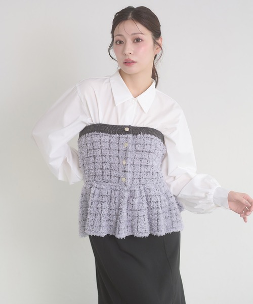 Ambre Neige(アンブルネージュ)の「knit bustier & volume shirt set / ニットビスチェ&ボリュームシャツセット(アンサンブル・レディース・チャコールグレー/アイボリー・FREE)」の12枚目の写真