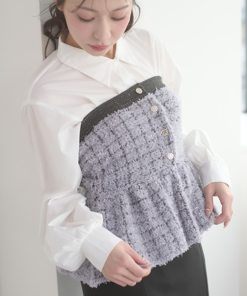 Ambre Neige(アンブルネージュ)の「knit bustier & volume shirt set / ニットビスチェ&ボリュームシャツセット(アンサンブル・レディース・チャコールグレー/アイボリー・FREE)」の17枚目の写真