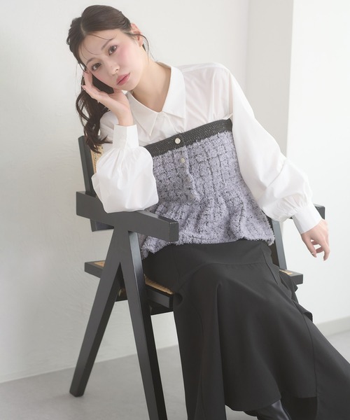 Ambre Neige(アンブルネージュ)の「knit bustier & volume shirt set / ニットビスチェ&ボリュームシャツセット(アンサンブル・レディース・チャコールグレー/アイボリー・FREE)」の16枚目の写真