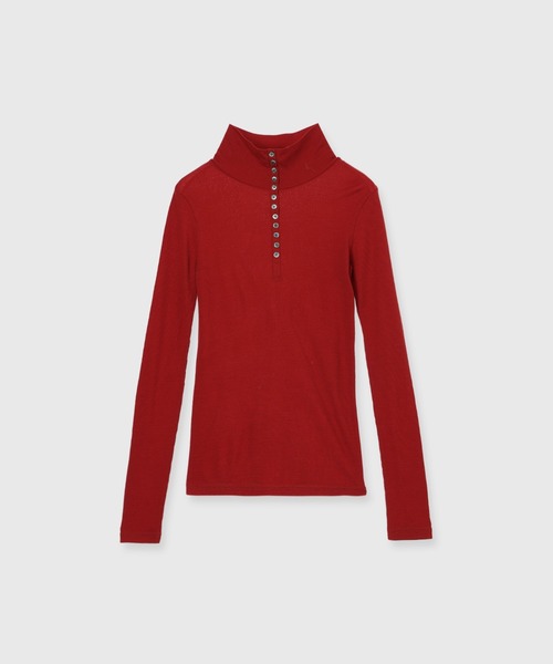 CREDONA(クレドナ)の「HENRY HIGH NECK TOPS/ヘンリーハイネックトップス(Tシャツ/カットソー・レディース・レッド/ホワイト/ブラック/チャコールグレー/ブラウン・FREE)」の5枚目の写真