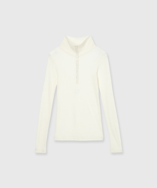 CREDONA(クレドナ)の「HENRY HIGH NECK TOPS/ヘンリーハイネックトップス(Tシャツ/カットソー・レディース・レッド/ホワイト/ブラック/チャコールグレー/ブラウン・FREE)」の1枚目の写真