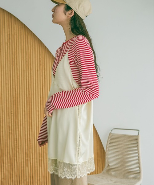 niko and...（ニコアンド）の「レーストリムキャミソール（チュニック・レディース・ブラック/チャコール/クリーム・FREE）」の4枚目の写真