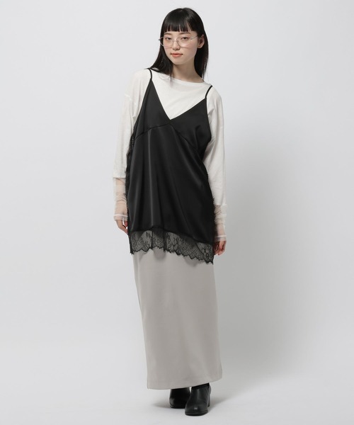 niko and...（ニコアンド）の「レーストリムキャミソール（チュニック・レディース・ブラック/チャコール/クリーム・FREE）」の9枚目の写真